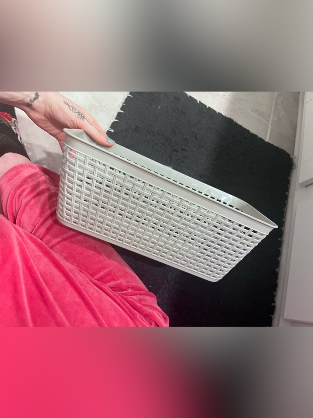Neutral White Woven Plastic Storage Basket for Home Organization